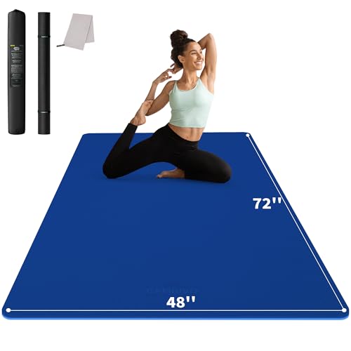 CAMBIVO 72''x48'' Large Yoga Mat, Extra Thick TPE Workout Mat - color: BLUE, size: 8mm