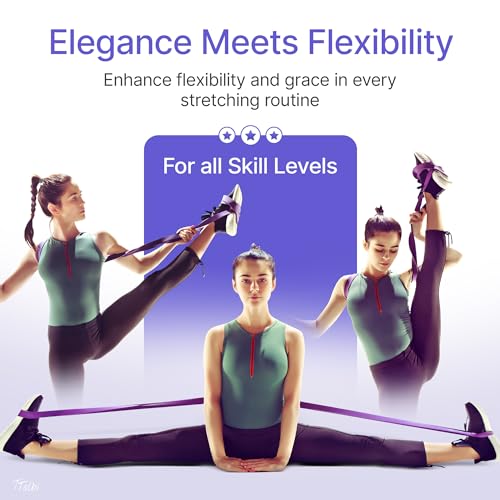 2-Pack Ballet Stretch Bands with Foot Mini Loop, Natural Rubber Dance Bands | Splits and flexibility training for kids, teens and adult dancers, gymnasts and cheerleaders, beginner guide and travel bag - color: Purple Regular