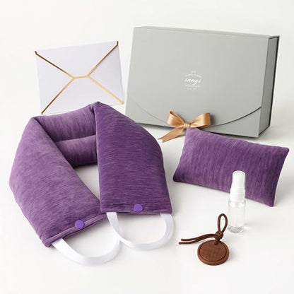 Premium Lavender Microwavable Neck Wrap Set, Heating Pad with Eye Pillow | Microwavable neck heating pad set with washable covers, lavender, Himalayan salt & buckwheat hulls, relaxing spa gift.