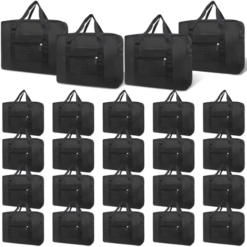 Travel Duffel Bag 24 PCS Foldable Travel Bag Bulk Carry on Luggage Bag Waterproof Tote Sports Gym Bag Lightweight Large Weekender Overnight Bag for Women and Men (Black 24PCS) - color: Black 24PCS
