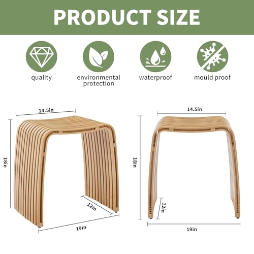 Bamboo Shower Bench, Waterproof Non-Slip Bath Stool,Sturdy Stable - color: Color No., size: Set of 1