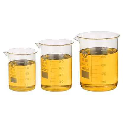 PATIKIL 250/500/1000ml Low Form Glass Beaker, 3Pcs 3.3 Borosilicate Glass Beakers Graduated Measuring Cup with Spout for Lab Experiment, Cooking and Baking, Clear - size: 250/500/1000ml