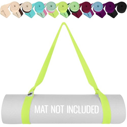 TECEUM Yoga Mat Strap – Extra Soft & Thick Cotton Carrier for All Mats - color: Bright Green, size: 64 IN