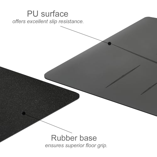 Natural Rubber Yoga Mat - Non Slip Non Toxic - 5mm Thick Yoga Mat for Hot Yoga/Pilates - Extra Large 26.8’’ with Alignment Guide - Sweat Proof - with Carrying Bag - color: Dark Grey