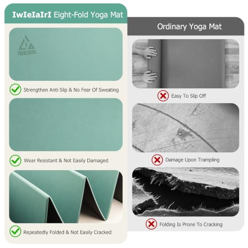 IwIeIaIrI Foldable POE Non Slip Yoga Pilates Mat– 1/4" (6mm) Thick | Foldable Lightweight with Carry Strap, Portable for Home Workout, Pilates, Travel & Gym Mat - color: Green