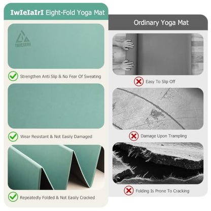 IwIeIaIrI Foldable POE Non Slip Yoga Pilates Mat– 1/4" (6mm) Thick | Foldable Lightweight with Carry Strap, Portable for Home Workout, Pilates, Travel & Gym Mat - color: Green