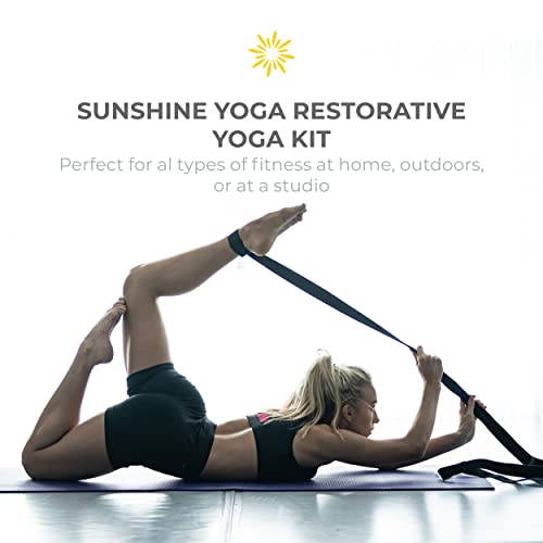 6 Piece Restorative Yoga Kit | Includes 1 Yoga Bolster (24"x12"x6"), 2 Blocks (4"x6"x 9"), 1 6ft D-Ring Strap, 1 Mexican Blanket, 1 Unscented Eye Pillow - color: Cool Gray
