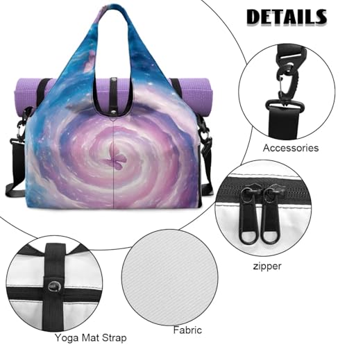 Gym Bag with Yoga Mat Holder Large Tote Bag With Multi Pockets for Women Men Dry Wet Separated Pocket Carryall Yoga Tote Bag for Pilates Travel Workout Office - color: Butterfly Tie-Dye
