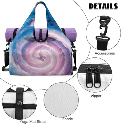 Gym Bag with Yoga Mat Holder Large Tote Bag With Multi Pockets for Women Men Dry Wet Separated Pocket Carryall Yoga Tote Bag for Pilates Travel Workout Office - color: Butterfly Tie-Dye