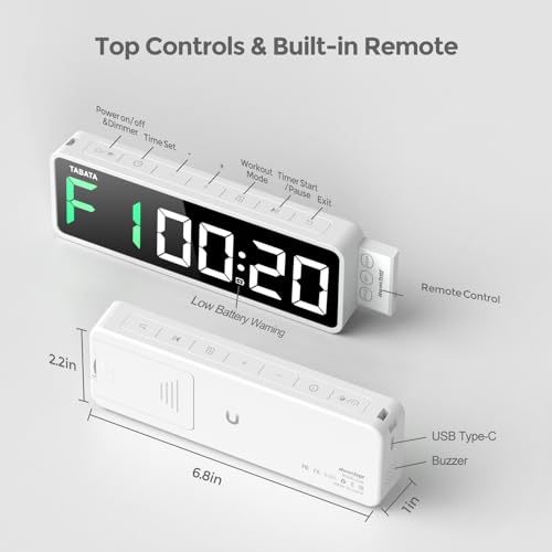 REACHER Portable Gym Timer Clock for Home Garage, Countdown/UP, Stopwatch, Workout Interval Timer with Powerful Battery, Strong Magnet, Adjustable Volume, Digital Fitness Crossfit Boxing HIIT