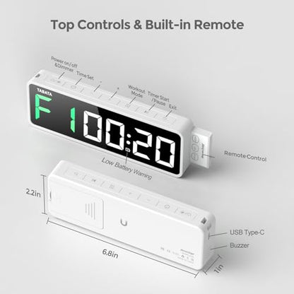 REACHER Portable Gym Timer Clock for Home Garage, Countdown/UP, Stopwatch, Workout Interval Timer with Powerful Battery, Strong Magnet, Adjustable Volume, Digital Fitness Crossfit Boxing HIIT