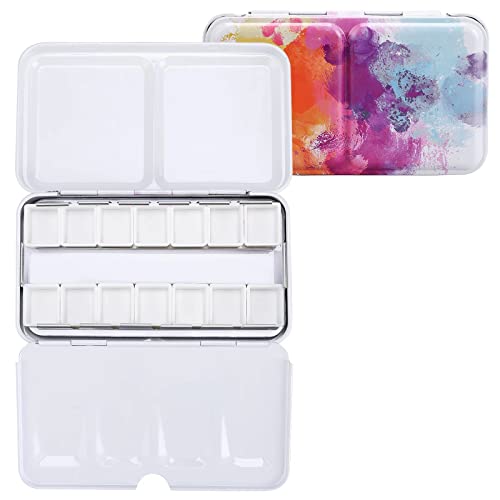 Empty Watercolor Palette, Empty Watercolor Tin with Fold Out Palette, Small Colorful Watercolor Tray Palette with 14 Empty Half Pans for Plein Air Painting and Sketching - color: Colorful, size: 14 Empty Half Pans