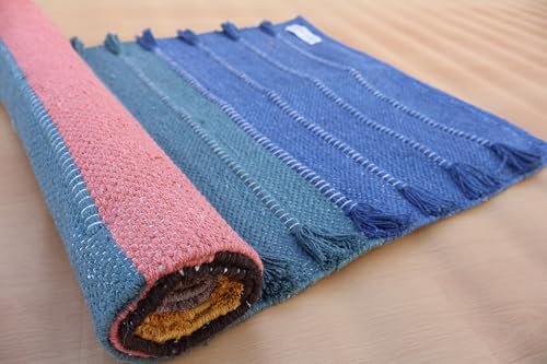 Jaipur Art & Rugs Cotton Yoga Rug - Eco-Friendly Hand-Woven Thick Mat (24”x72”x5mm) for Everyday Fitness at Home - Comfortable & Extra-Long - color: Multicolor 1