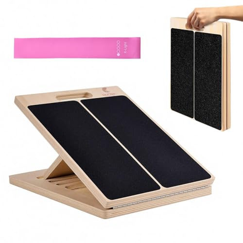 ERA of Vision Adjustable Slant Board for Stretching – Wooden Incline Calf & Leg Stretch Trainer with Anti-Slip Surface, Foldable Design, Extra Resistance Band & Exercise Manual for Home Fitness