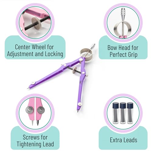 Mr. Pen- Professional Compass for Geometry, Extra Lead | Metal Compass Drawing Tool for Students, Drafting and Engineering, Technical Drawings, Circles and Geometry Projects - color: Purple