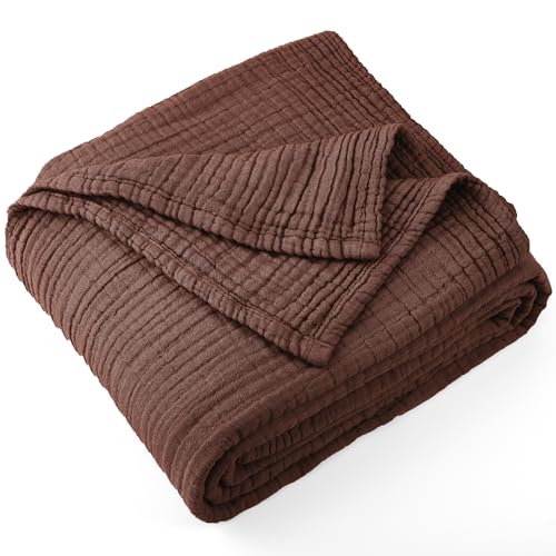 Carriediosa 100% Cotton Muslin Throw Blanket 108x 90 Summer Gauze for Adult - color: Dark Brown, size: King