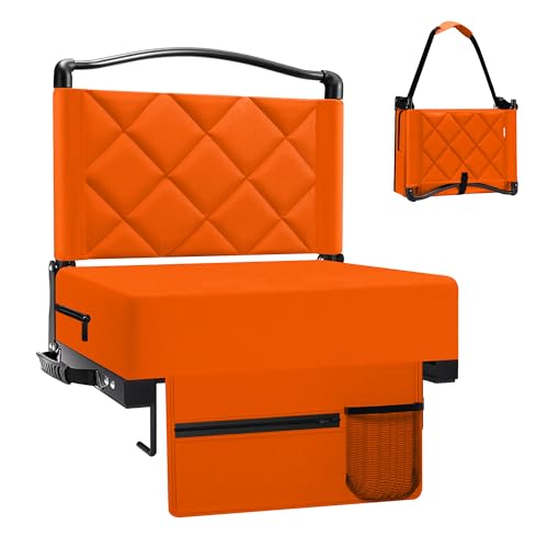 Stadium Seats with Back Support and Cushion Thick Padded Bleacher Chairs with Shoulder Strap, Portable Folding Stadium Seat Chairs for Bleacher Includes Cup Holder and Side Pocket, Orange - color: With Pocket-orange, size: 1pcs