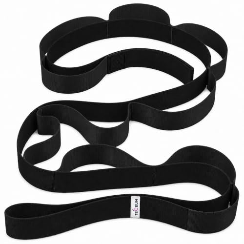 TECEUM Stretching Strap with 10 Loops for Physical Therapy & Rehab | Non-Elastic Yoga Stretch Band for Hamstring, Leg, Hip & Knee Rehab, Pilates, Flexibility & Mobility Exercises for Men & Women - color: Black, size: Polypropylene 1” W - 10 Loops