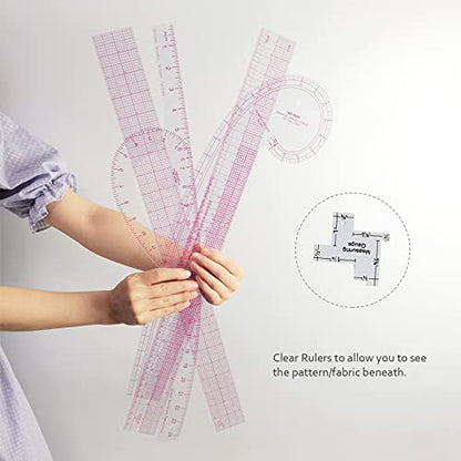 Imperial Sewing Ruler & French Curves for Pattern Making Drafting, Clear Plastic Fashion Designer Ruler Kit in Inches (6-Piece Set) - color: B-6-piece Set