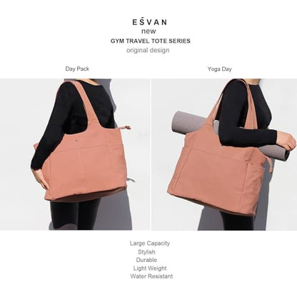 ESVAN Yoga Tote Bag Mat bag Women Shoulder Bags Carryall Tote for Travel Office Workout Gym Nurse Beach - color: Pink Brown