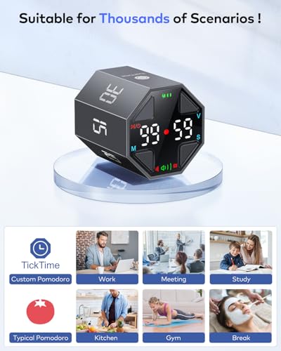 Ticktime T8 Pomodoro Timer Cube for Focus, Study, Work, Task, ADHD, Kitchen - color: Gray