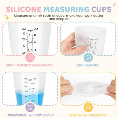 4Pcs Silicone Resin Mixing Measuring Cups 250ml / 8oz for Resin Supplies, Easy-to-Read Black Marks, Non-Stick Reusable Silicone Pouring Cups for Epoxy Mixing - size: 4*250ml (Black Marks)