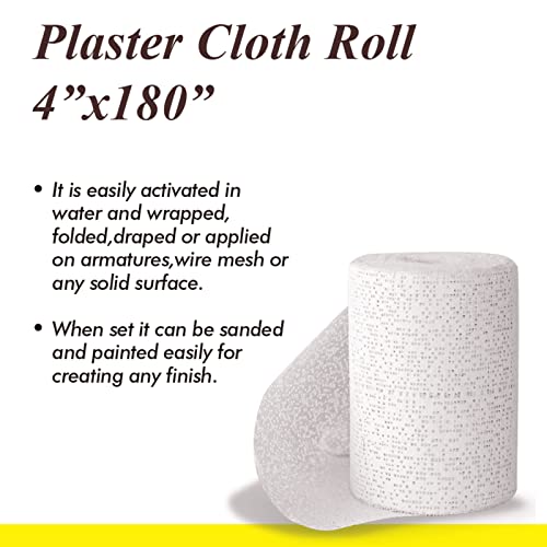 4 Pack 4'' x180'' Plaster Cloth Gauze Bandages Rolls, 500gsm Plaster Strip | for Craft Projects, Mask Making, Belly Casts, Body Molds - size: 4 Inch x 180 Inch(4 Pack)