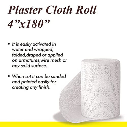 4'' x 180'' Plaster Cloth Gauze Bandages Rolls, 500gsm Plaster Strip | for Craft Projects, Mask Making, Belly Casts, Body Molds, Single roll - size: 4 Inch x 180 Inch