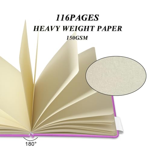 5" x 5" Hardcover Sketch Book,58 Sheets Small Mixed Media Pocket Sketch Pad | PU Cover,150 GSM Acid Free Artist Drawing Paper,Travel Journal Blank Notebook for Adults Sketching,Illustration. - color: 150gsm PU-light-rose purple