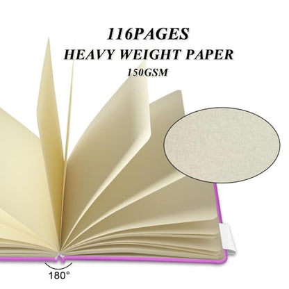 5" x 5" Hardcover Sketch Book,58 Sheets Small Mixed Media Pocket Sketch Pad | PU Cover,150 GSM Acid Free Artist Drawing Paper,Travel Journal Blank Notebook for Adults Sketching,Illustration. - color: 150gsm PU-light-rose purple