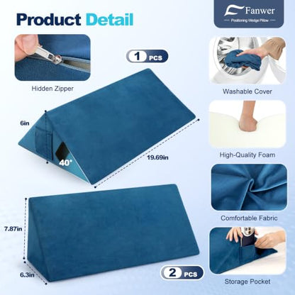 Fanwer Positioning Wedge Pillow for Side Sleeping (3 in 1),19.69",Lake Blue - color: Lake Blue, size: 19.69in