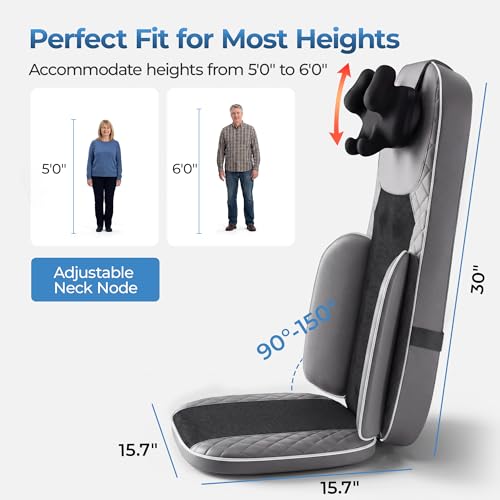 Massage Chair Pad, 3-in-1 Shiatsu Neck and Back Massager Cushion with Heat, Adjustable Height & Intensity, Full Body Massage Pad for Recliner and Sofa, Fathers Day Dad Gifts - color: Grey