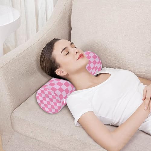 Checkered Pink Neck Roll Pillow Bolster Round Health Memory Foam Long Cervical Cylinder Pillows with Removable Washable Cover for Body Bed Legs Back Yoga - color: Checkered Pink