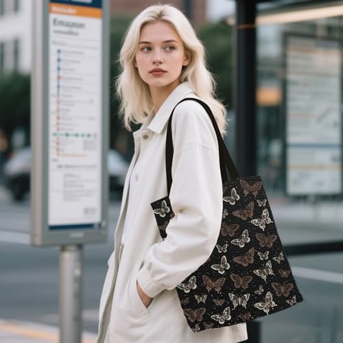 Aesthetic Canvas Tote Bag for Women - with Magnetic Snap Closure & Zipper Inner Pocket Reusable Bag for Shopping - color: Butterfly1