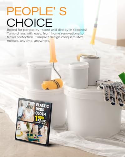 Plastic Drop Cloths for Painting, 9x12 Ft Plastic Sheeting, 1 Mil (1-Pack) | Clear Painter's Plastic Filim, Dust-proof Waterproof Painting Supplies for Furniture, Floor, Couch Protector - size: 1 PCS 9x12 Ft