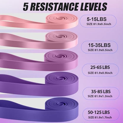 WHATAFIT Resistance Bands, 5 Level Pull Up Assistance Bands for Working Out - color: 2.3-56.7kg(5-125파운드) 핑크 퍼플+그립