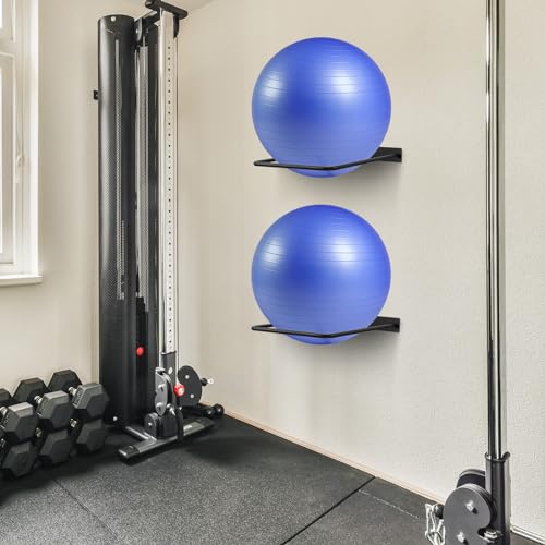 Large Stability Ball Wall Rack - Yoga Ball Storage Rack for Studio, Gym or Home (1 Black)