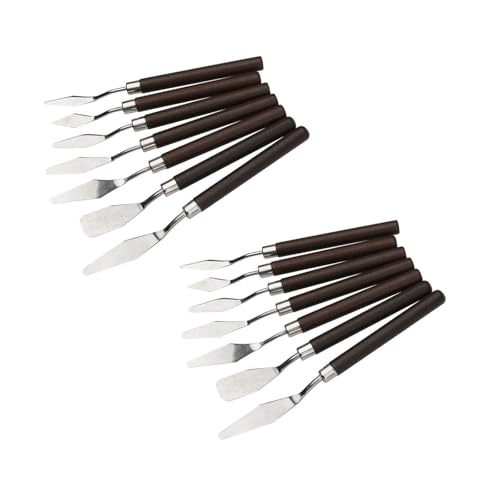 2 Pack Professional Palette Knife Set Painting Stainless Steel Spatula 14 Pieces for Oil Paint Metal Knives Wood Handle, Perfect buddy for Canvas Boards and Acrylic Paint Painting Supplies（Red)