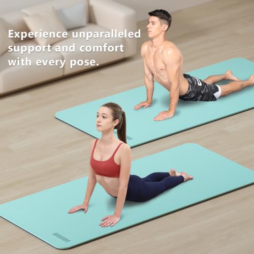 Wide Yoga Mat-80cm Extra Thick 1/3'' Fitness Exercise Mat Carry Strap - color: Blue-green & dark blue