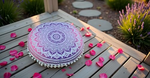 ICC Floor Pillows & Cushion Covers, Decorative Hippie Mandala Pouf Pillow Cover Bohemian Seating Meditation Cushion Cover, Large Boho Ottoman Case Pillowcase for Couch Pink Ombre, 32" Round - size: 32" x 32" (Pack of 1), style: Pink Ombre