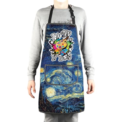 MBMSO Painting Artist Apron with Pockets Artist Painter Gifts Art Lover Gift for Art Teacher Student Painter Apron Waterproof - color: Night Apron-b