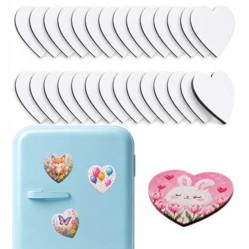 30 Pack Heart Shape Mini Canvas Board 3 Inch | 30 paintable heart canvases with magnetic backing for classroom crafts, party activities, fridge art, and handmade gifts - style: Heart-30 pcs