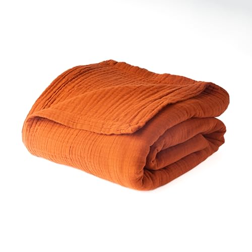 Salt Earth 100% Cotton Gauze 80"X90" Queen 4 Layered Blanket- Picante | Premium Muslin Blanket for Couch,Bed,Living,Summer Lightweight, All Seasons Blankets & Throws, Boho,Travel & Skin Friendly - color: Picante, size: 80"X90" Queen
