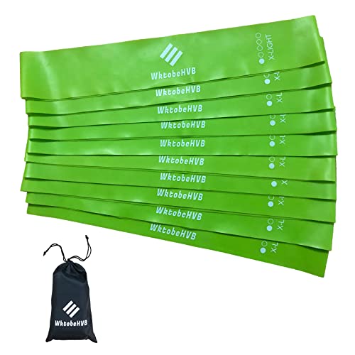 Resistance Loop Exercise Bands-5/10 Pack-10/12 Inch Stretch Bands for Working Out with Carry Bag-Elastic Bands for Physical Therapy, Rehab, Yoga, Pilates and Strength Training at Home or Gym - color: Green 10 Pack (X-Light), size: 10×2 Inch