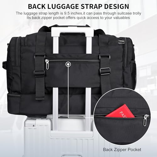 WITZMAN Duffle Bag for Men 55L Nylon Travel Weekender with Shoe Compartment - color: Black