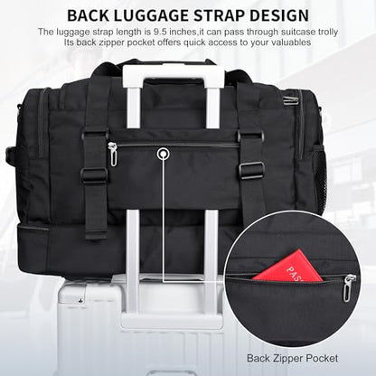 WITZMAN Duffle Bag for Men 55L Nylon Travel Weekender with Shoe Compartment - color: Black
