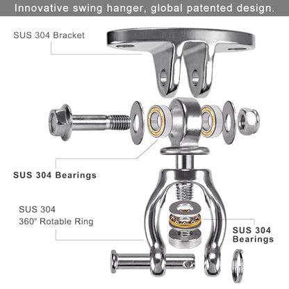 SELEWARE Hammock Chair Hanging Kit, Bearing Swing Hooks w/Spring & Chain - color: Bearing Swing Hanger With Chain & Straight Spring