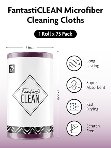 Fantasticlean Microfiber Cleaning Cloth Roll-75 Sheets, 12"x12"(DeepPurple) - color: Dark Purple, size: 75 pack