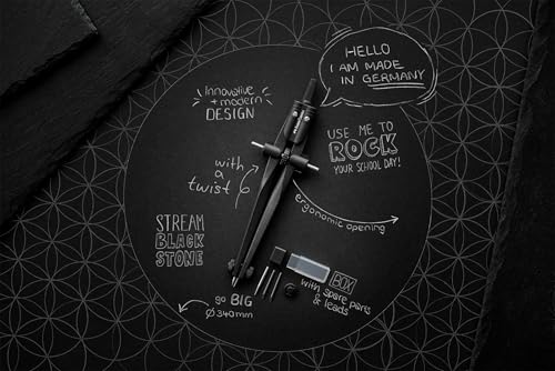 Faber-Castell Geometry & Drawing Set | Quick Set Compass, 3 HB Grip 2001 Graphite Pencils & Dust-Free Eraser Bundle | for Maths, Technical Drawing, Sketching | in Envelope Gift Packaging (Blackstone)