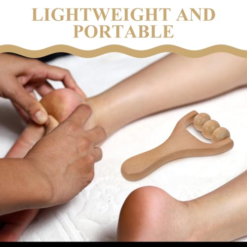 LALAFINA 4Pcs Wooden Massager Rollers Handheld Bead Rollers Lymphatic Acupressure Massage Tool for Men Women Foot, Legs, Arms, Light Brown